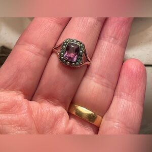 Antique Amethyst & Seed Pearl Halo Mourning Ring